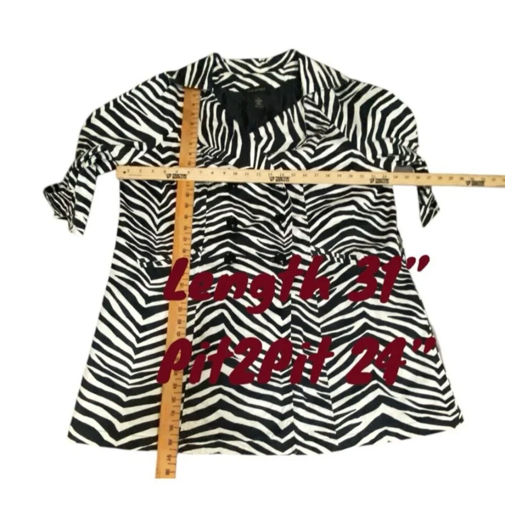 Lane Bryant Size 18 Jacket Zebra Pattern Coat 3/4 Sleeve Double Breasted - Picture 2 of 13